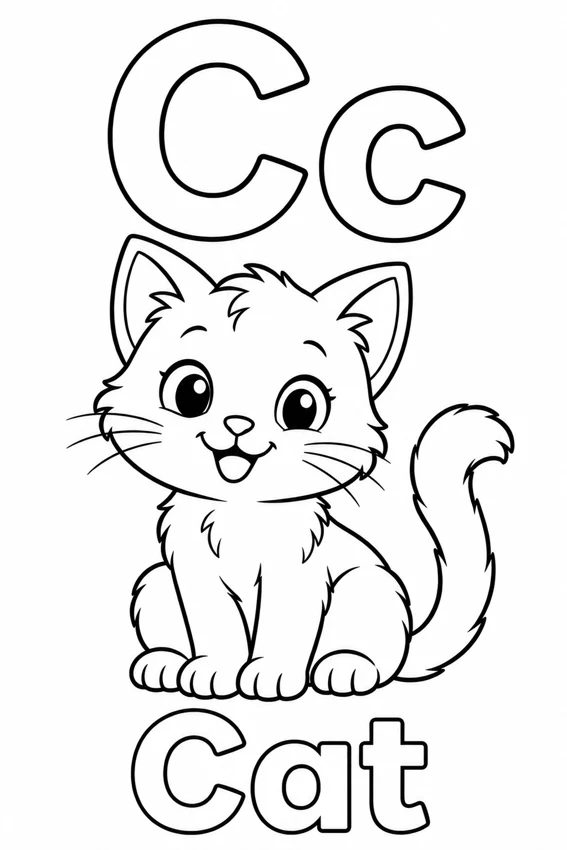 Cc — Cat colouring page