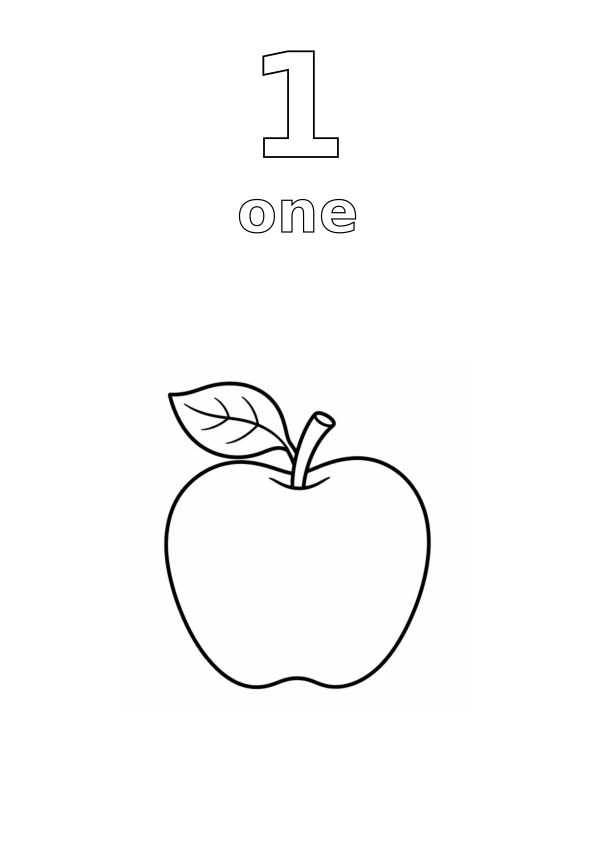 Number 1, the word one, and exactly 1 apple to colour
