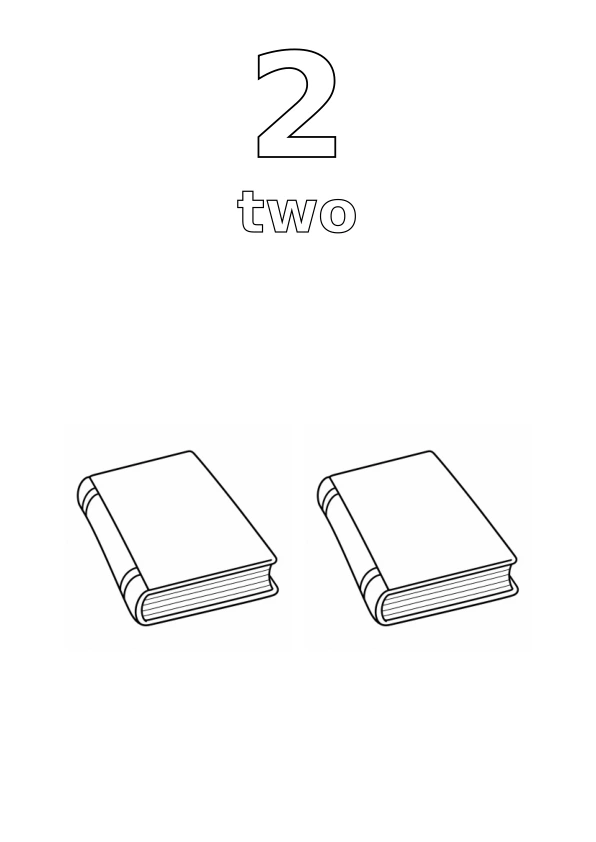 Number 2, the word two, and exactly 2 books to colour