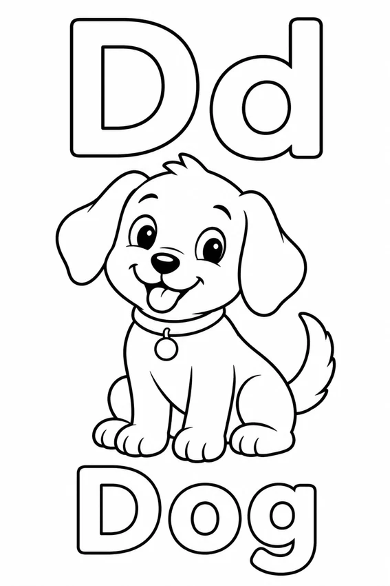Dd — Dog colouring page