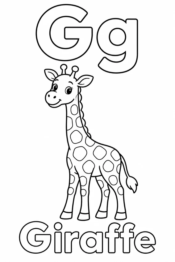 Gg — Giraffe colouring page