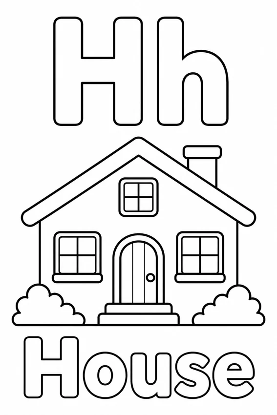Hh — House colouring page