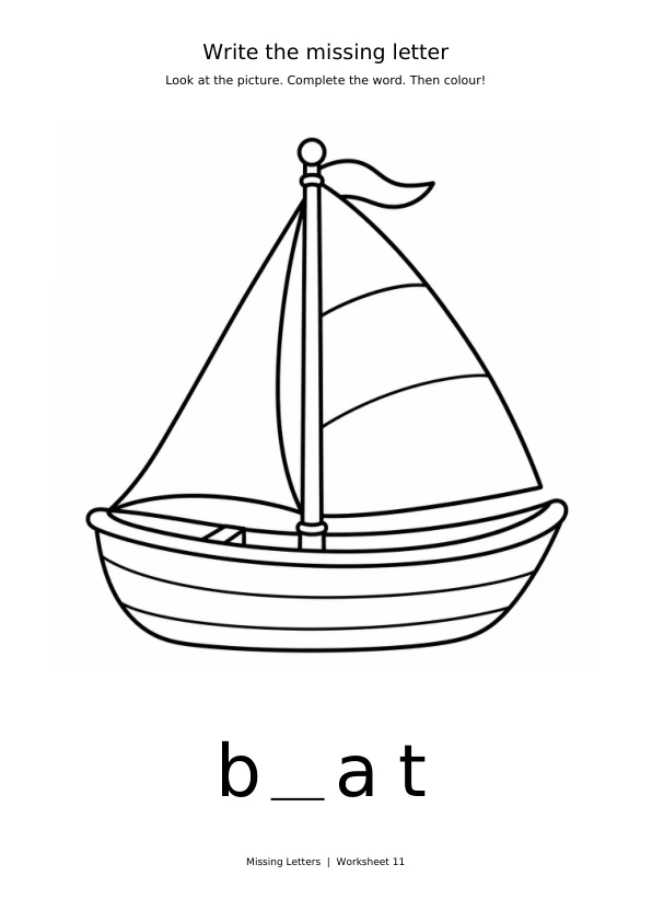 Worksheet 11: complete b_at and colour the picture