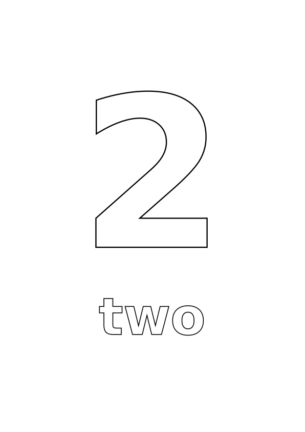 Number 2 with the word two underneath, both in outline for colouring