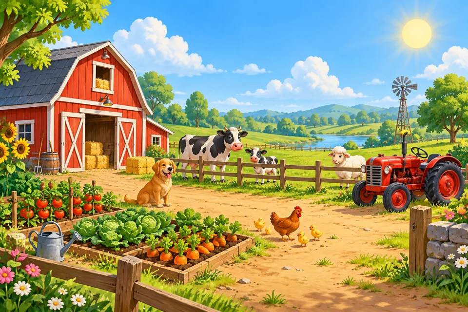 A Sunny Farm: colourful game scene
