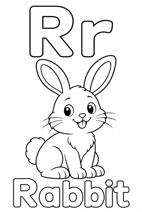 Rr — Rabbit colouring page