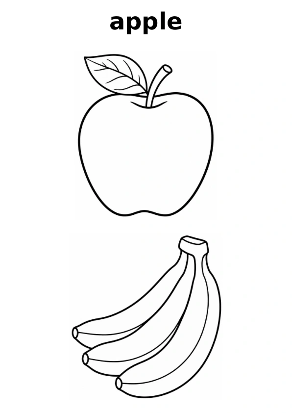 Read the word apple and choose between two pictures to colour