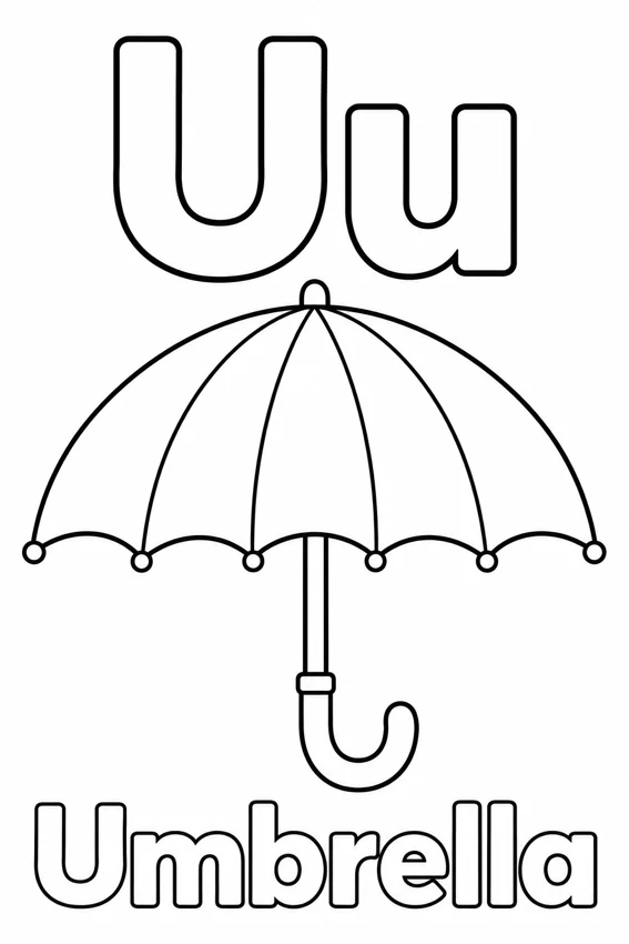 Uu — Umbrella colouring page