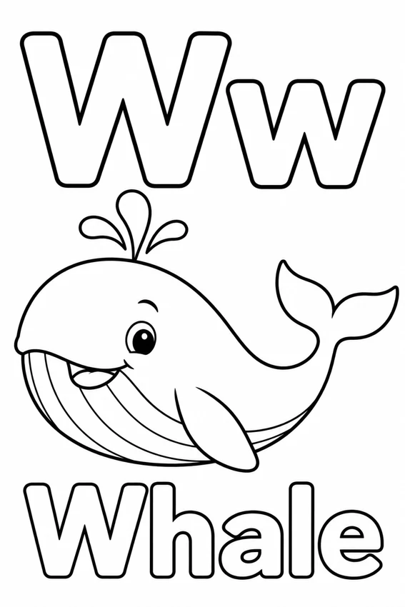 Ww — Whale colouring page