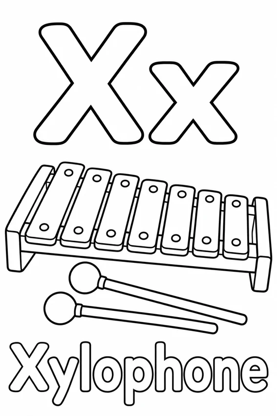 Xx — Xylophone colouring page