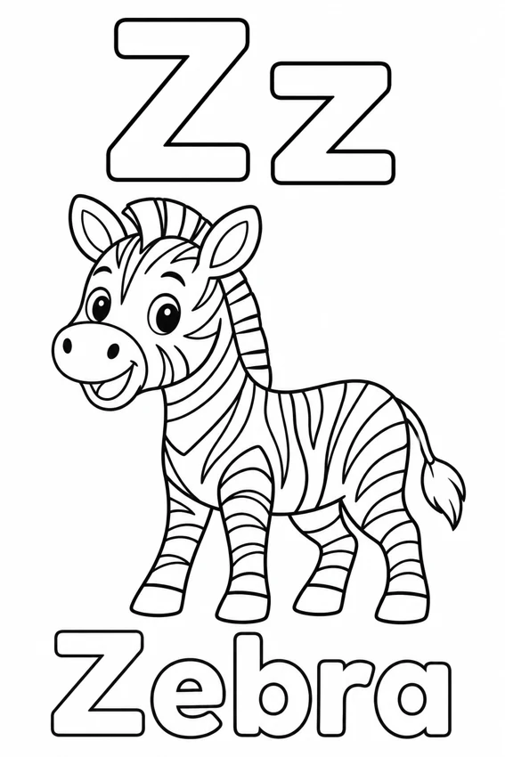 Zz — Zebra colouring page